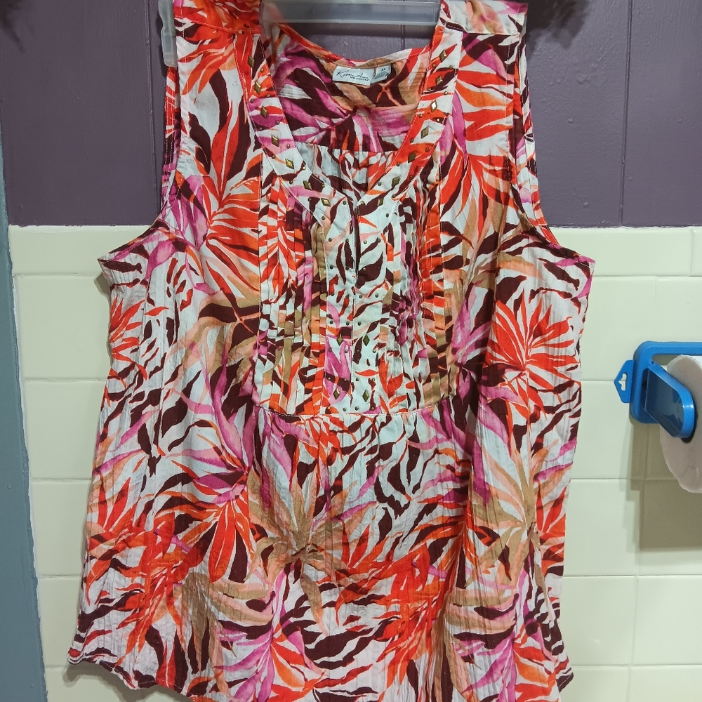 Kim Roger's 2X pink orange and white. No sleeve Ladies, shirt